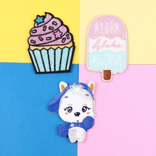 Cartoon Food ice cream, popsicles Patches wholesale Iron On Cute Dogs Appliques Iron On Animal Badges
