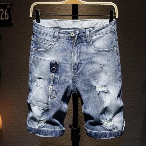 2021 New Summer Mens Ripped Denim Shorts Personality Fashion Casual Hip Hop Straight Loose Hole Short Jeans