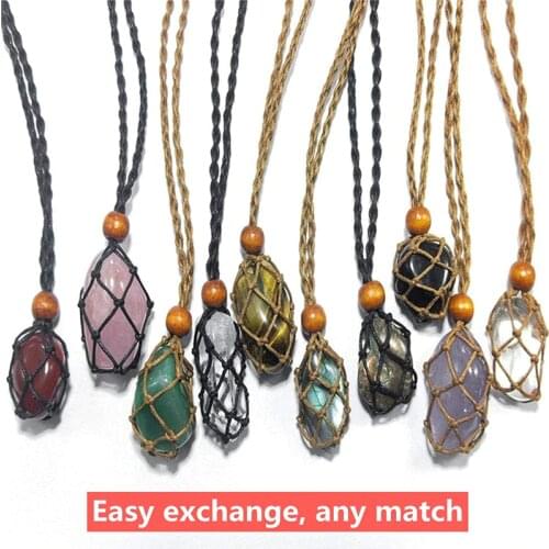 Quartz Crystal Stone Necklace with Knit Cord Indians Amulets Pendant Jewelry Gift for Women Men NYZ Shop