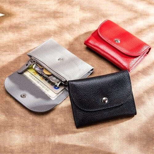 Casual Genuine Leather Women Wallet Hasp Simple Female Short Small Purse Credt Card Holder Men Money Bag with Zipper Coin Pocket