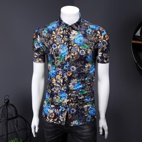 Plus Size 7XL 6XL 5XL Holiday Style Summer Short Sleeve Floral Shirts Men Clothing 2021 Simple Slim Fit Casual Stretched Blouses