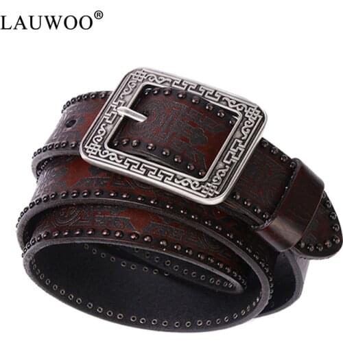 New Cowboy Motorcycle Jeans Heavy Metal Rivet Belts For Men Genuine Leather Men Belt Punk Rock Male Strap Ceinture Homme