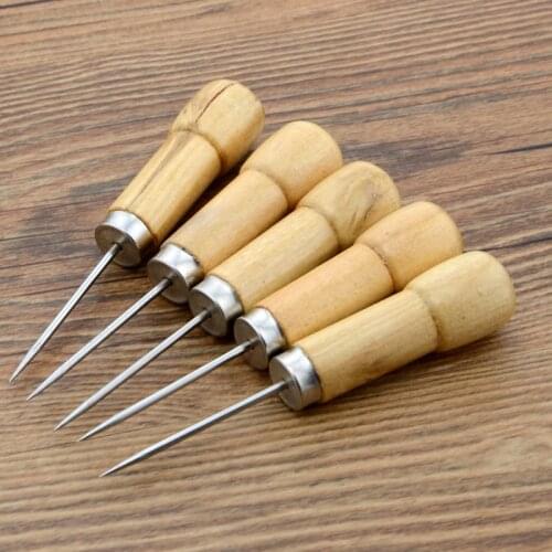 Wooden Handle Sewing Awl Straight Cone Hand Stitcher Leather Craft Shoe Repair Puncher Positioning Drill Sewing Needle Tool G