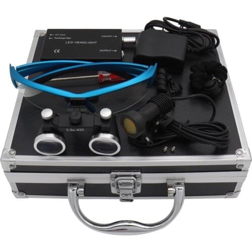 Dental Loupes Lab Medical Magnifier Magnification Binocular 2.5 3.5x420 Headlight Headlamp 5W Metal Box