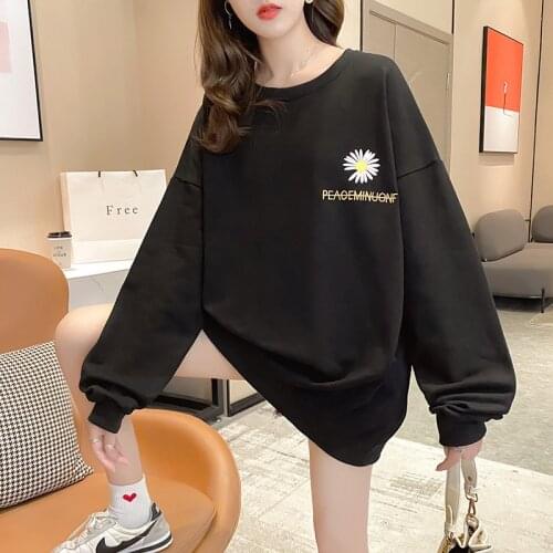 Dais Sweatshirt Women For Spring Autumn Thin Loose Oversize Sweatshirt Woman Korean Fashion O-neck Print Flower Sweatshirt