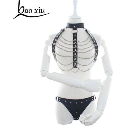 Sexy Women Patent Leather Bulge Pouch G-string Underwear with Chain Waist Wetlook Open Butt Jockstraps Gay Female Panties