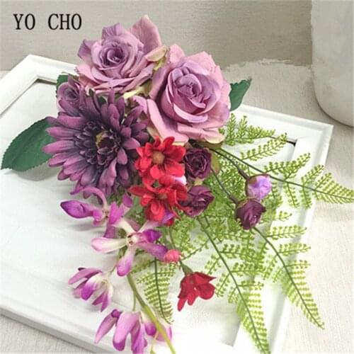YO CHO artificial silk hand flowers Rose peony DIY chair back flower wedding Bridesmaind Bouquet party home decoration flower