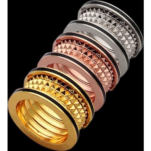 Titanium steel jewelry with letter gear spring grain black drop oil edge ring lovers wide face ring for women and men
