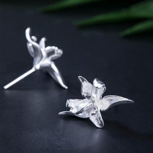 VLA National Style Creative Flower Earrings Womens 925 Sterling Silver Sweet Romantic Iris Earrings Jewelry Accessories