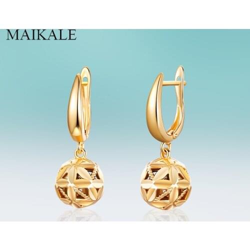 MAIKALE Simple Gold hollow Ball Shape Dangle Hanging Round Drop Earrings for Women Jewelry Creative Gift High Quality Brincos