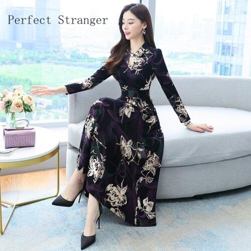 2021 Autumn Winter New Arrival High Quality Retro Peter Pan Collar Flower Printed Long Sleeve Collect Waist Women Long Dress
