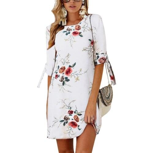 2020 Ladies Summer Dress Bohemian Printed Chiffon Beach Dress Long Loose Mini Party Dresses for Women Strawberry Dress