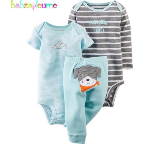 3piece/Spring Summer Newborn Clothes Cute Cotton Long Sleeve Girls Boys Bodysuits+Pants+Jumpsuit Twin Baby Clothing Set BC1771-1