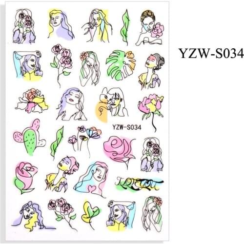 3D Nail Sticker Sketch Lady Image Rose Slider Nails Art Decoration Wraps Decals Design Adhesive Manicure Tips Stickers Pegatina