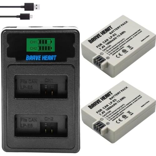 2x high quatity batterie LP-E5 LPE5 LP E5 Battery For Canon EOS 450D 500D 1000D KISS X2 X3 F Rebel XS XSi T1i camera accessories