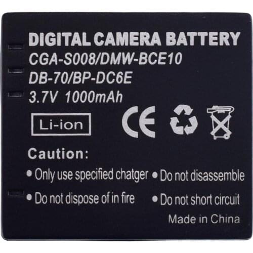 Battery for Panasonic SDR-S15 S26 S7 S10 VW-VBJ10 VBJ10E DMW-BCE10 CGA-S008 DMC-FX500