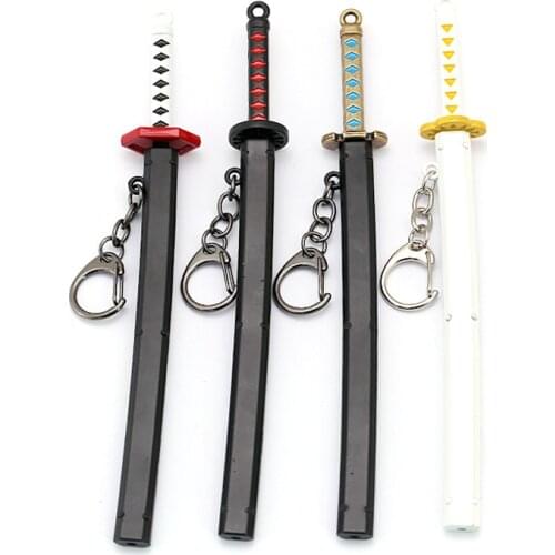 Anime Demon Slayer Kimetsu No Yaiba Keychain Kamado Tanjirou Knife Metal Pendants Metal Keyrings Chains Accessories Figure Toys