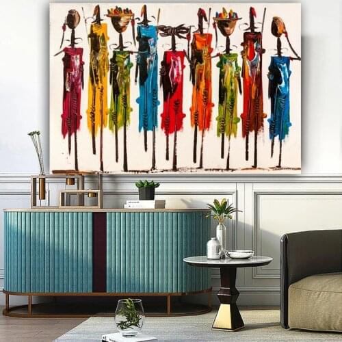 CHENFART Modern Art Colorful Abstract Africa Woman Pictures Canvas Painting Wall Art for Living Room Decor Cuadros Home