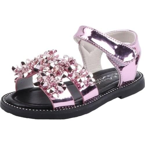 CUZULLAA Girls Classic Strip Beach Sandals Kids Sequins Summer Shoes 2020 Children Soft Hook & Loop Sandals Size 21-36