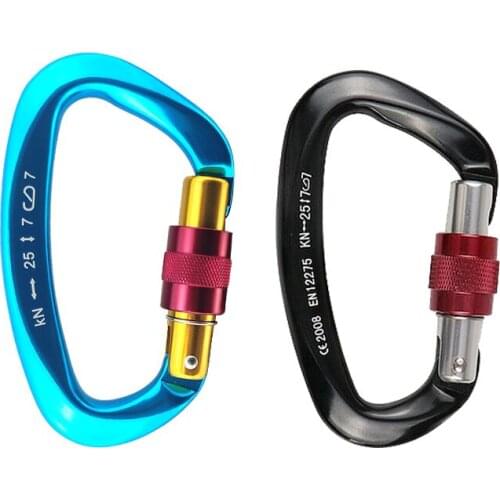 D Shape Carabiner 25KN Rock Climbing Buckles Security Outdoor Aluminum Carabiner Climbing Safety Hook