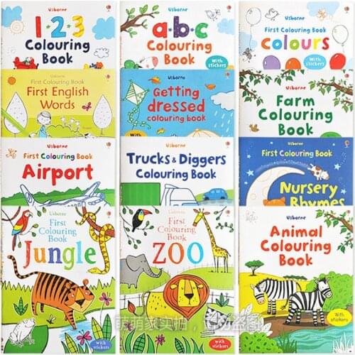 Children Paint Learning Books with Stickers Kids Cartoon Coloring books Animals Dinosaur Truck Diggers for Kindergarten
