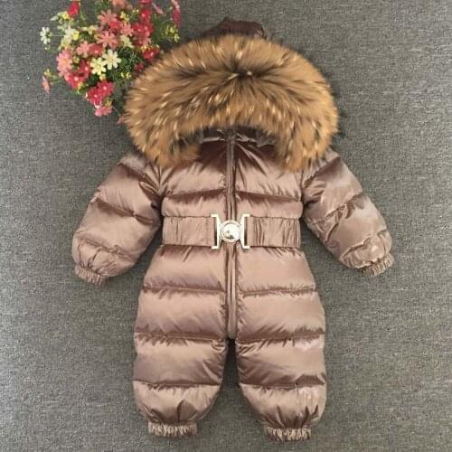 Kids Winter Snowsuits Real Ful Russia Winter Baby Children Girls Boys Snowsuit Fur Bebes Child Down Romper Hooded Clothing