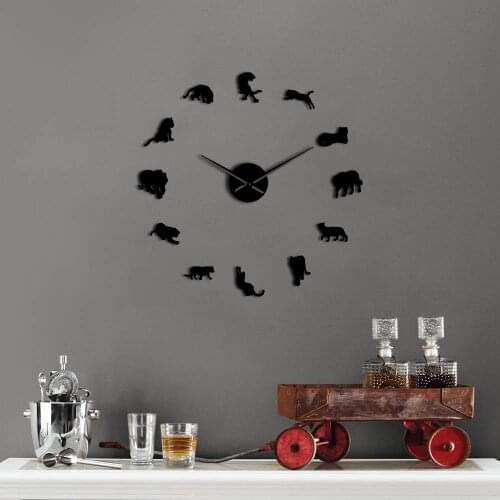 Wildlife Designer Quartz Wall Clock Fashion Watches 3d Tiger Wall Clock Mirror Sticker DIY Living Room Decor Free Shipping