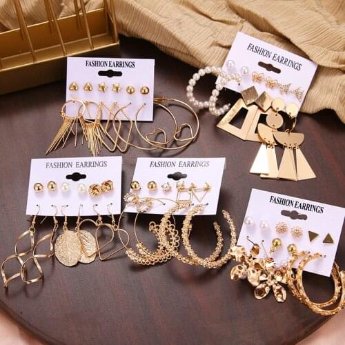 FAMSHIN Bohemia Pearl Hoop Earrings For Women Party GIfts Gold Set of Earrings Heart Flower Dangle Drop Earings 2021 Jewelry