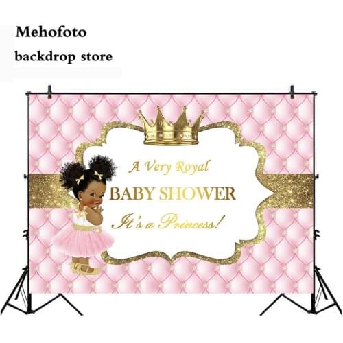 Mehofoto Royal Newborn Baby Shower Party Banner Design Photo Studio Princess Headboard Backdrop for Photo Shoot Gold Crown 305