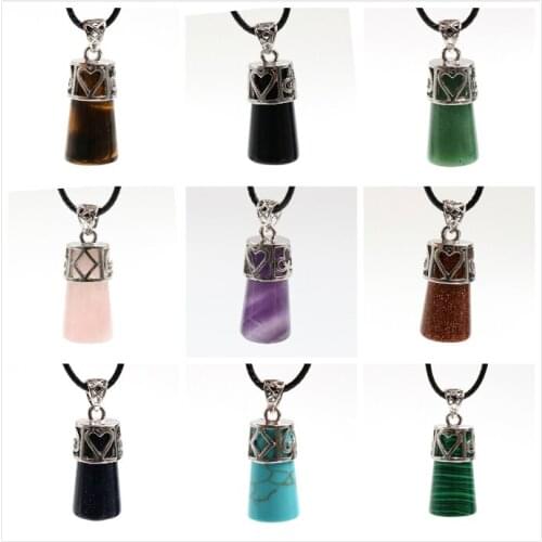 FYJS Unique Handmade Weave Rose Pink Quartz Cylinder Pendant Rope Chain Necklace Malachite Stone Jewelry