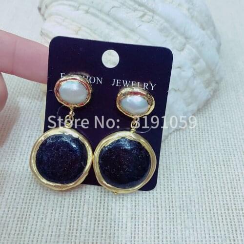 Personality versatile plating black earrings geometric round sweet earrings
