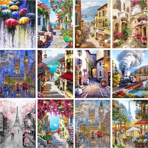 Painting Diamond Theme City, Full 5D Embroidery, Square Or Round Drill, Handmade Wall Decoration, Street Mosaic