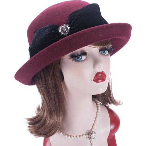 Lawliet Upturned Brim Womens Velvet Bow Wool Felt Church Wedding Bridal Hat T409