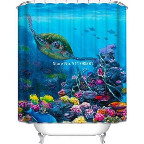 Best Selling Marine Flower Pattern Waterproof and Mildewproof with Hook Washable Fashion Shower Curtain Home Bathroom Decoration