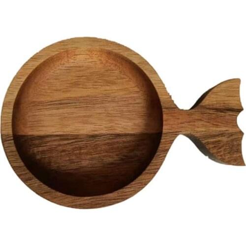 Small Wood Dessert Plate Cute Mini Fish shape Fruit Tray Sushi Plate Dipping Sauce Dish Wood Coaster Cup Mat Wooden Utensils