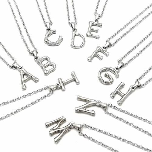 Fashion jewelry accessories stainless steel bamboo alphabet letter pendant necklace fashion letter necklace