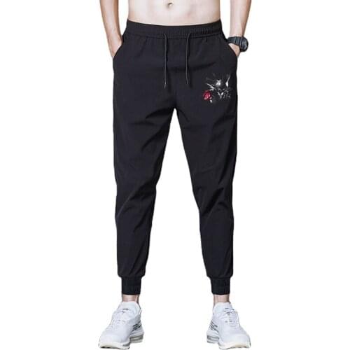 Men Casual One Punch Man Loose Sport Pants Tie Feet Long Pants Men Elastic Waist Quick Dry Sweatpants Trousers