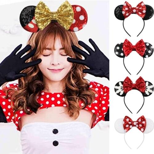 New Classical Mouse Ears Headband For Women Girls Dot Sequin Bow Ears Party Hairband Kids Female Cute Festival Hair Accessories