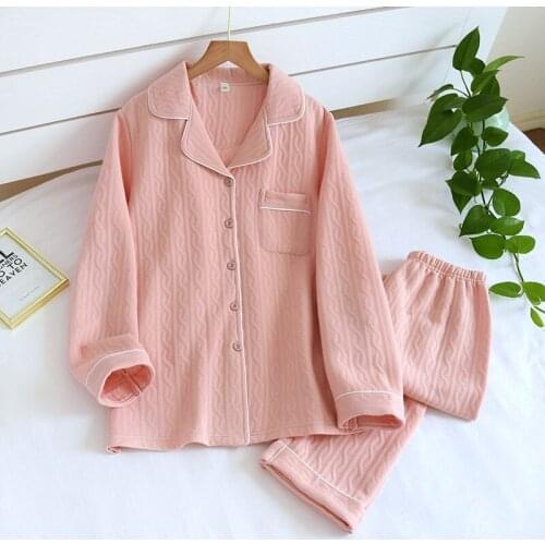 New Autumn and Winter Pajamas Two-piece Couple Long-sleeved Trousers Cotton Air Layer Thickening Home Service for Men and Women