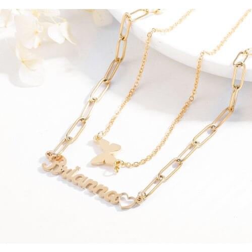Personalized Butterfly Necklace Customized Double Layer Clavicle Chain Stainless Steel Name Pendant For Women Jewelry Gift