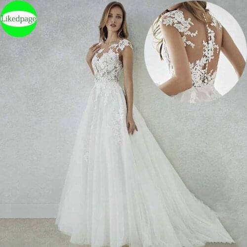 Cap Sleeves Beach Wedding Dresses Boho 2021Vestidos De Novia Lace Appliques Bridal Gowns A Line Sexy Robe Mariage Boda Trouwjurk