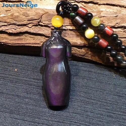 Wholesale Rainbow Eyes Black Natural Obsidian Stone Pendants Cheongsam Pendant Necklace Transport for Women Men Energy Jewelry