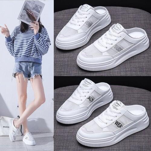 Half Slippers Women Summer New Breathable Mesh Womens Shoes Fashion Casual Style Outer Wear Semi-supporting Womens Shoes 12
