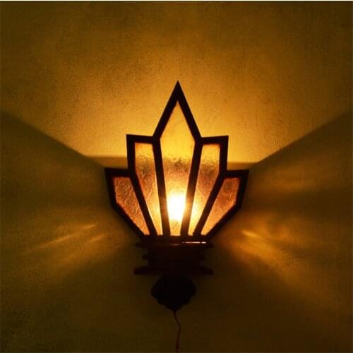 Southeast Asia Transparent Glass Vintage Wall Lamps Living Room Dining Hall Aisle Wood Wall Lights Balcony Courtyard Lighting