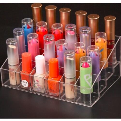 24 Grids Trapezoid Clear Makeup Cosmetic Organizer Storage Lipstick Holder Case Stand Tool Kit Transparent Drop Shipping