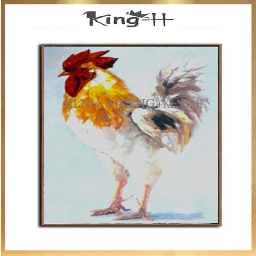 Hand draw beautiful pictures and the chicken and frame around the plate of oil painting knife painted animals big rooster decora