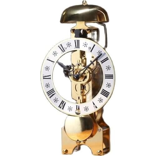 Luxury Rerto Gold Table Clock Silent Metal Mechanical Desk Pendulum Clock Nordic Pure Copper Desktop Clocks Watches Manual Gift