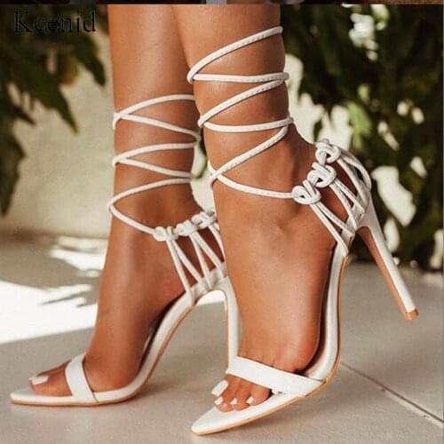 Kcenid Fashion 2021 Summer Womens Sandals PU Lace-Up Knot Ladies High Heel Sandals Sexy Leopard Woman Shoes Sandalen Pumps New