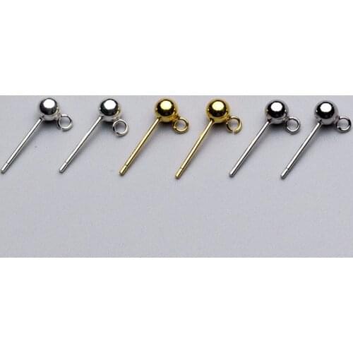 4pcs/lot 100% 925 Sterling Silver Round Ball Stud Earring With Loop 3MM 4MM 5MM Gold Color Ear Pins Connector DIY Jewelry Make