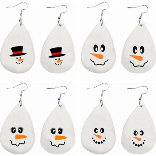Snowman Faces Earrings Faux Leather Gift For Christmas New Year We Are Now In Stock